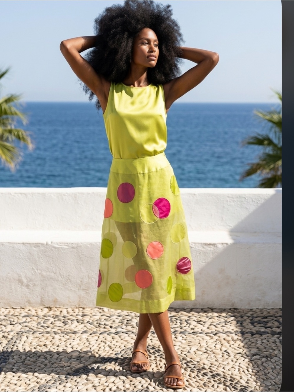 GHULAN SAKINA Khirkee Skirt Yellow Green Pink Polka Dot Mesh Lace Boho